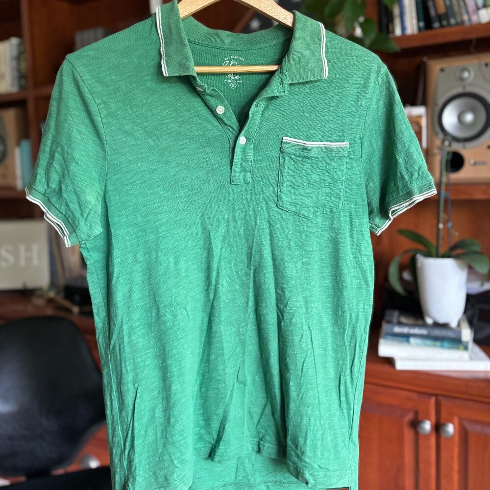 J.Crew Knit Goods Polo – Vintage Green with White Trim (Size Small)
